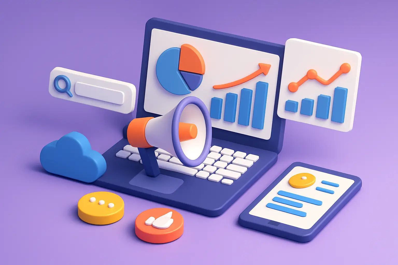 Estrategia de servicios de marketing digital full service con IA y gestión de CRM para empresas.